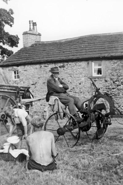 Harvest  Lunch - (Mellins).JPG - John Mellin ( Robert's grandfather ), Robert Mellin and seated is Edward Mellin. c 1950's